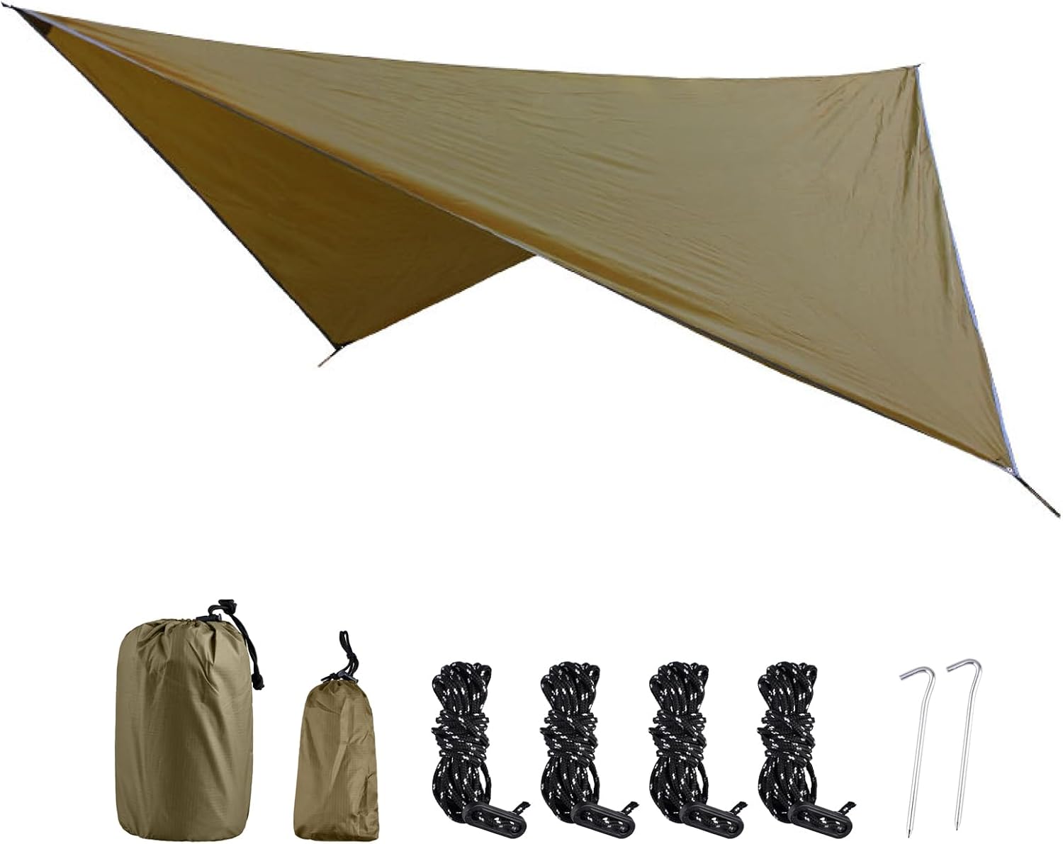 610k1iFNa9L._AC_SL1500_.jpg Camping Tarp Cover Waterproof Rain Fly Tent Ground Cloth Footprint Hammock Shelter for Outdoor Hiking Picnic Beach (Brown+Accessories) - Image 1