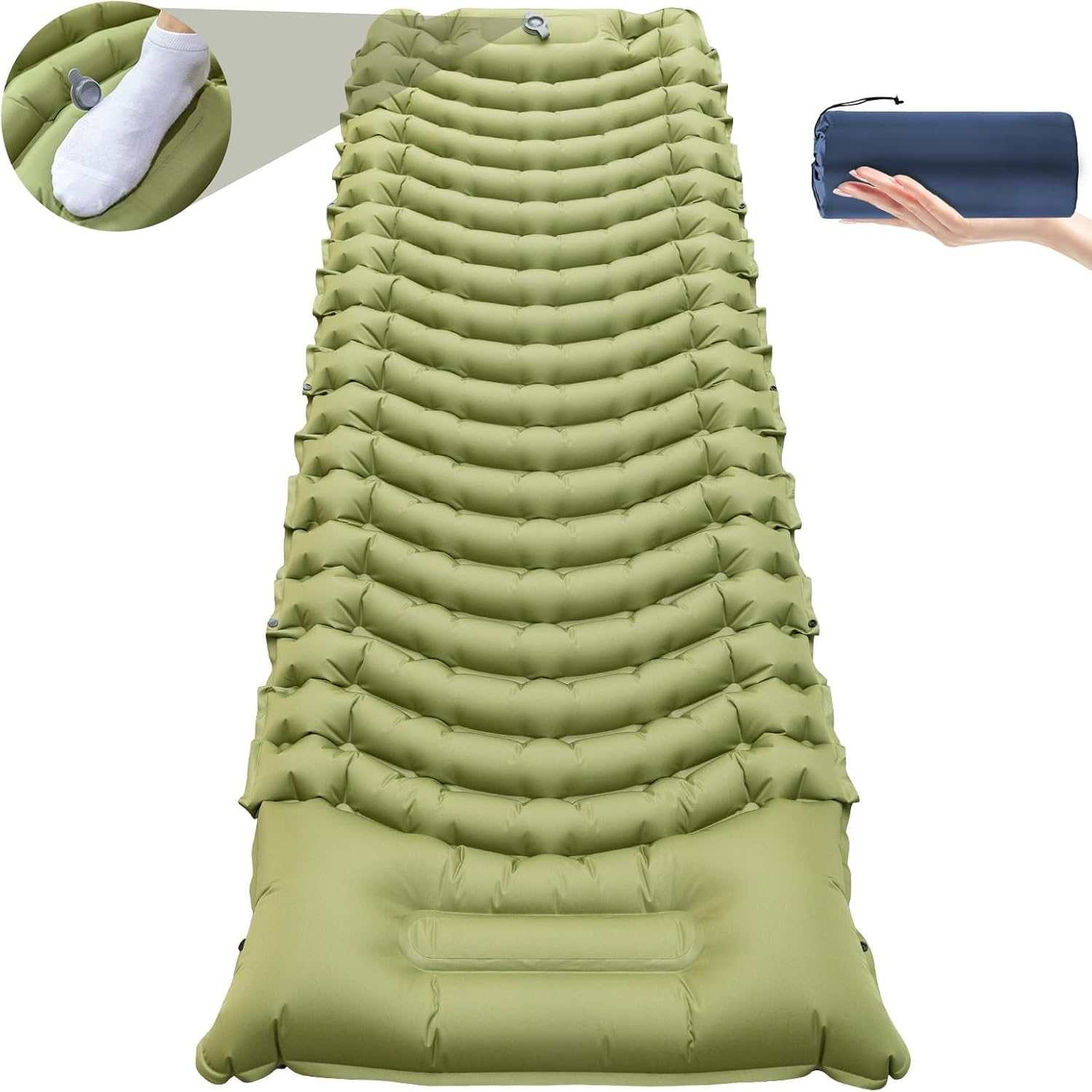 61I1epFHmpL._AC_SL1500_.jpg Sleeping Pad for Camping, Self Inflating Sleeping Pad Extra Thick Sleeping Mat with Pillow Built-in Foot Pump, Ultralight Inflatable Sleeping Pads Connectable Air Mattress for Backpacking - Image 1