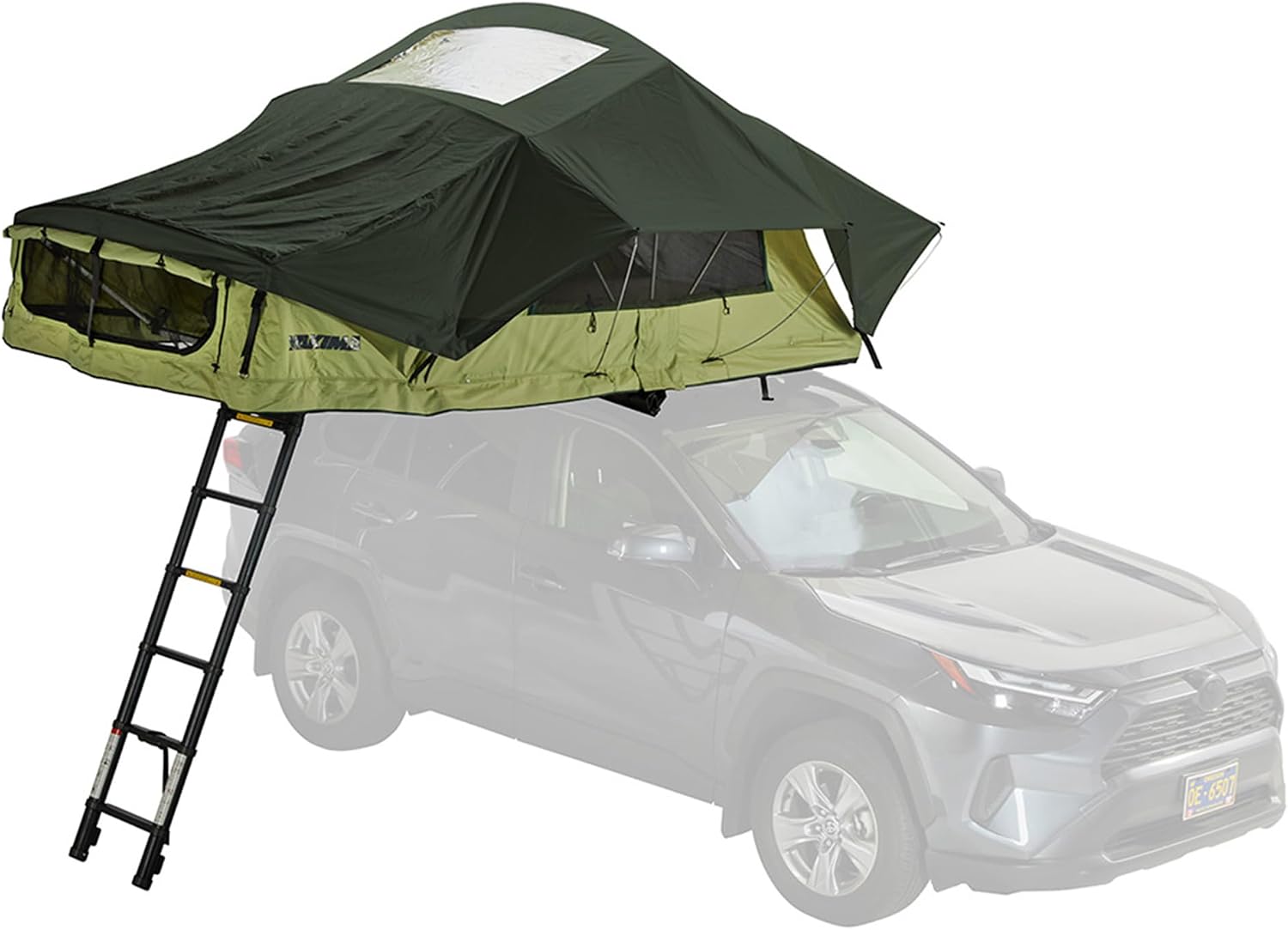 61WwYczl7L._AC_SL1500_.jpg Universal Roof Top Tent: 2-person capacity, featuring storage pockets and a memory foam mattress with a removable cover; Green model. - Image 1