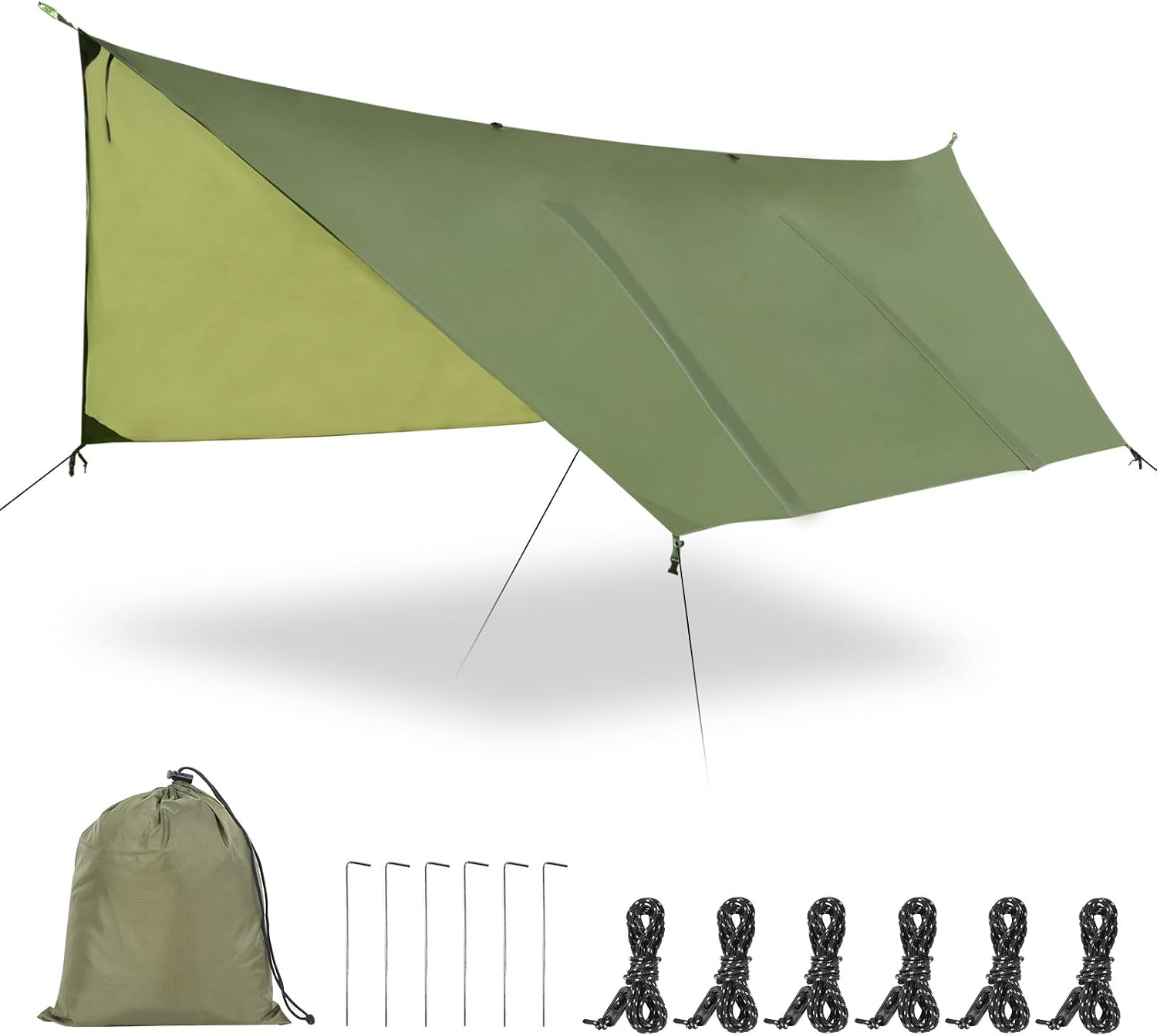61h4APHOELL._AC_SL1500_.jpg Hammock Rain Fly Tent Tarp (11.5x9.5ft) Large Ultralight Camping Tarps Waterproof Portable Backpacking Multifunctional Rain Cover for Outdoor Hiking, Picnic, Hammock, Car, Backpacking - Image 1
