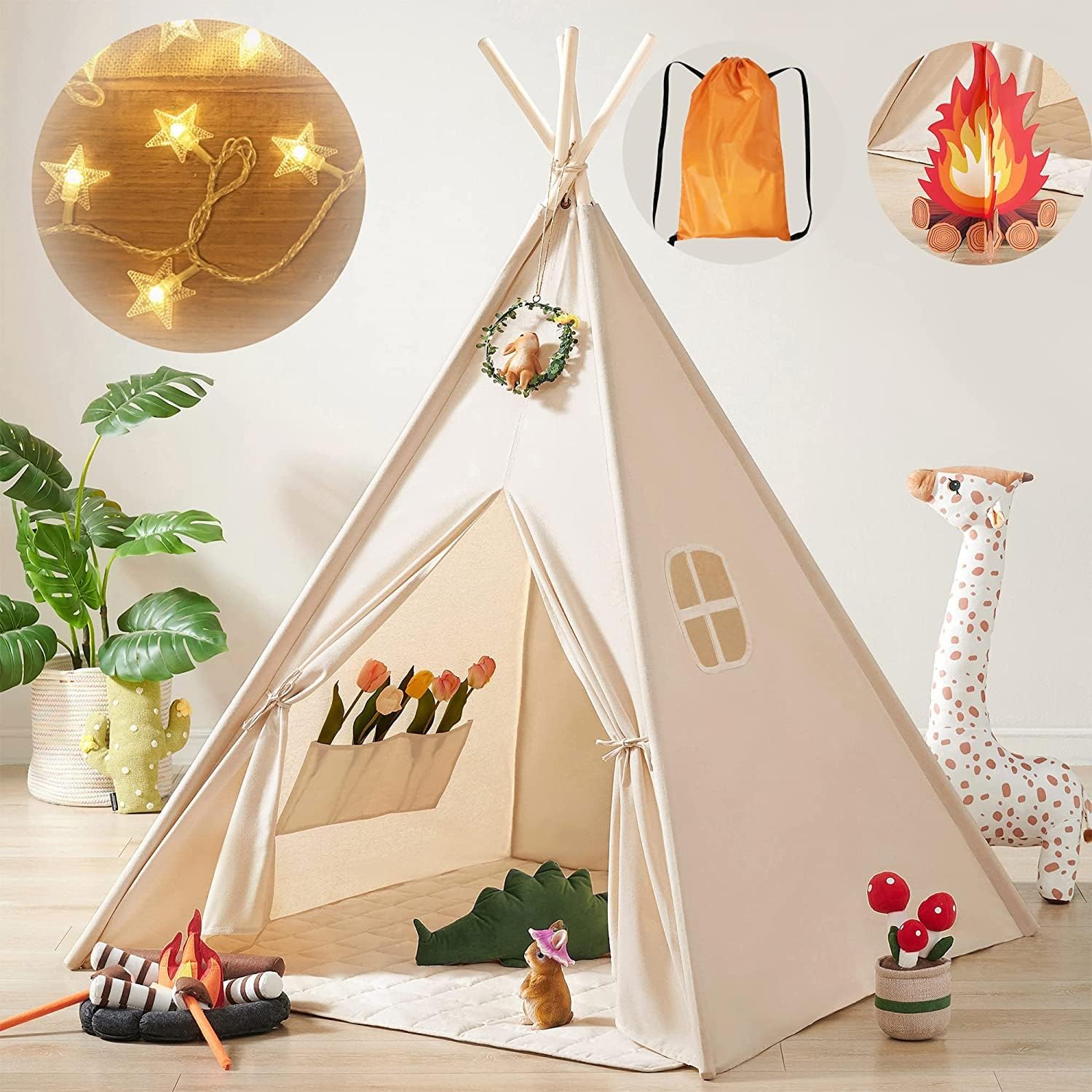 71WeU1aRJ6L._AC_SL1500_.jpg Teepee Tent for Kids with Star Lights, Foldable Play Tent for Girls & Boys, Washable Indoor Toddler Tent, Cozy Warm Reading Nook & Room Decor - Image 1