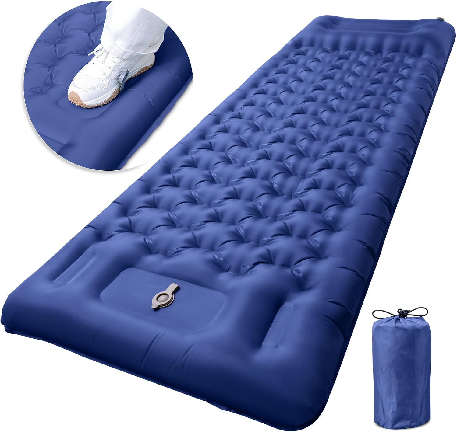 71ju7uwwTOL._AC_SL1500_.jpg Inflatable Camping Sleeping Pad with Pillow, Extra Thickness 4 Inch Sleeping Mat with Built-in Pump, Compact & Ultralight Camping Air Mattress for Backpacking Hiking Tent Traveling - Image 1