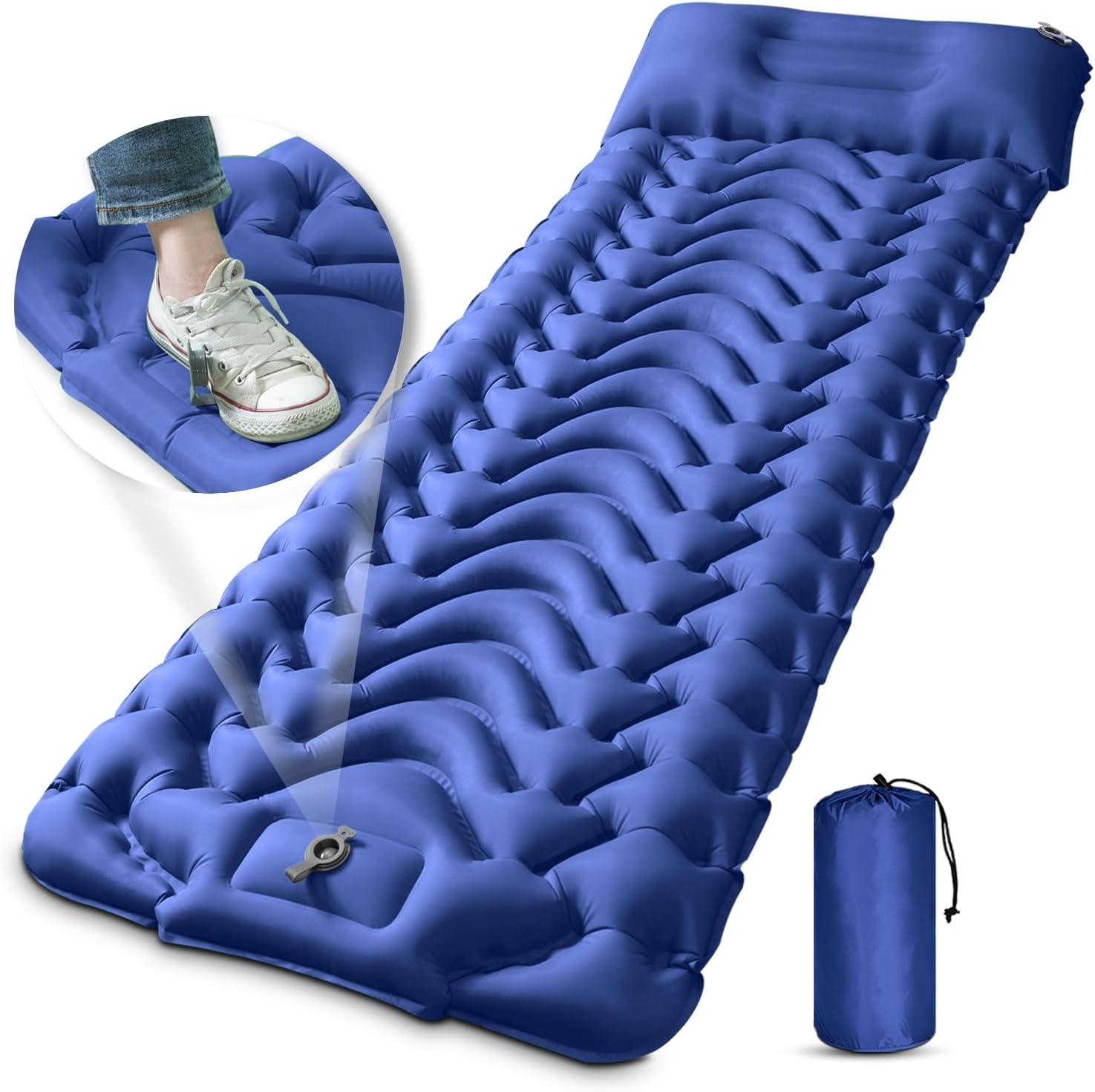71rDQzZSb3L._AC_SL1500_.jpg Sleeping Pad, Extra Thickness 4 Inch Inflatable Camping Sleeping Mat with Pillow Built-in Foot Press, Compact Ultralight Camping Air Mattress for Backpacking, Hiking, Tent - Image 1