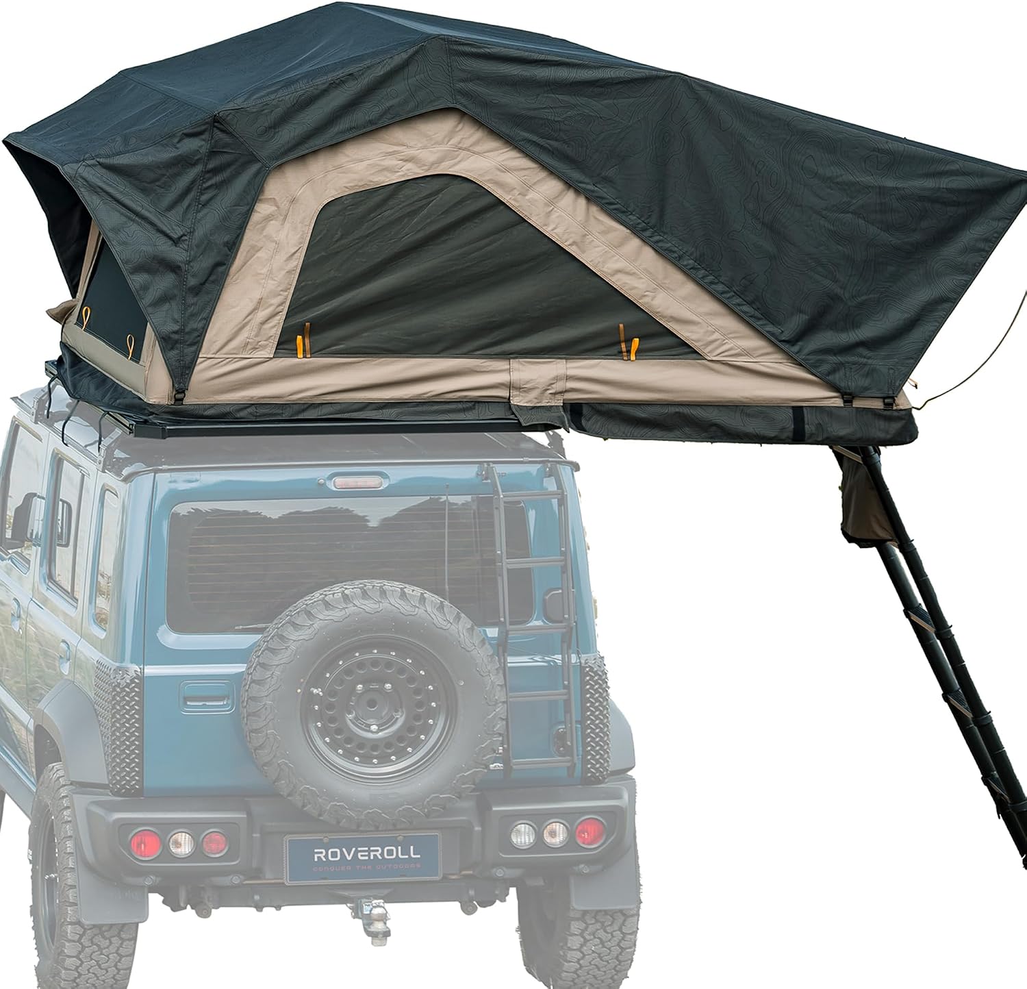 81l1EAS3GSL._AC_SL1500_.jpg Roof Top Tent: Accommodates 2–3 people; constructed from a light-blocking coated poly-cotton blend and Oxford fabric, offering both UV protection and waterproofing. - Image 1