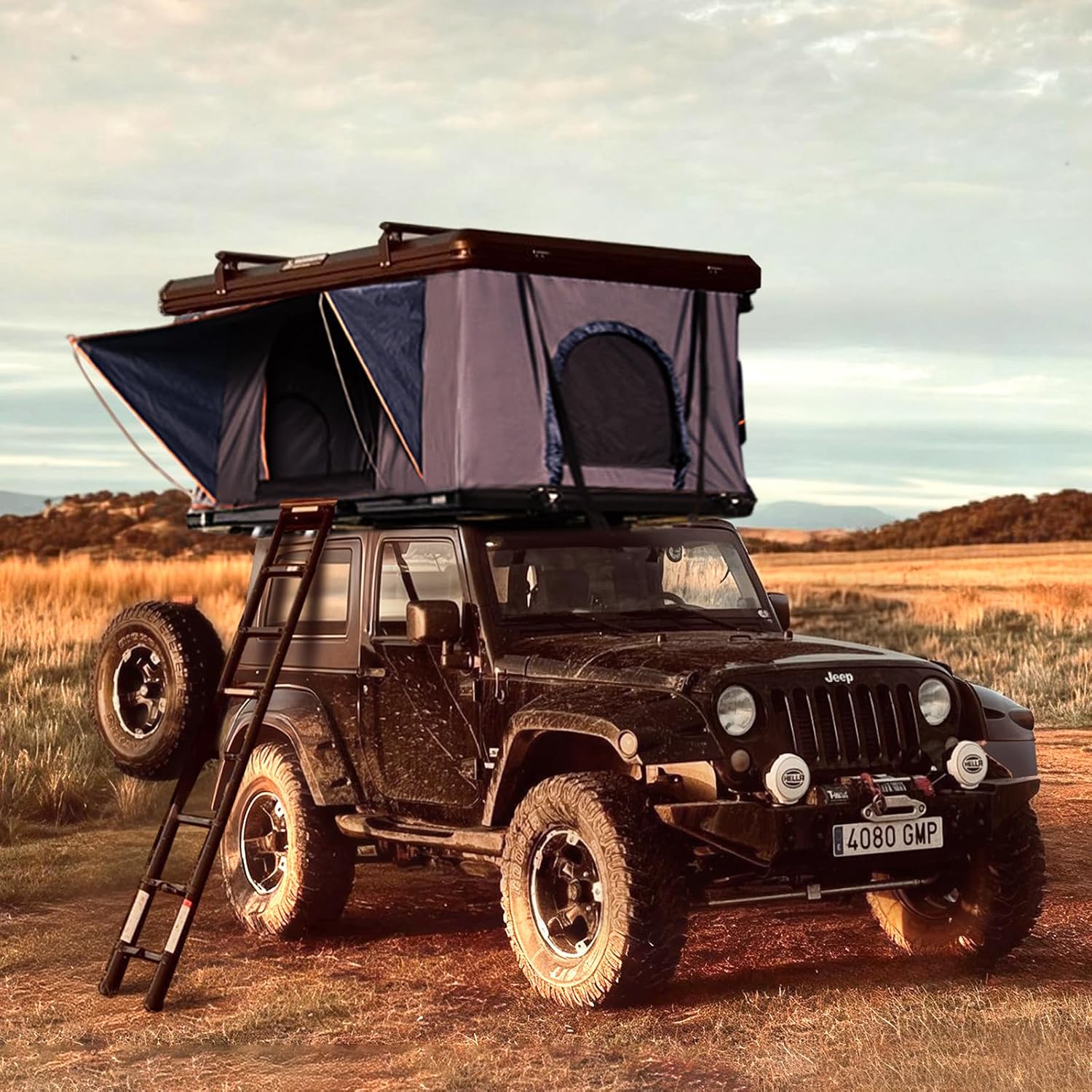 81peL1M10L._AC_SL1500_.jpg Hard-Shell Roof Top Tent (with Adjustable Crossbars): A 4-season, waterproof, pop-up tent featuring a removable thermal liner, anti-condensation mat, and USB power hub. - Image 1